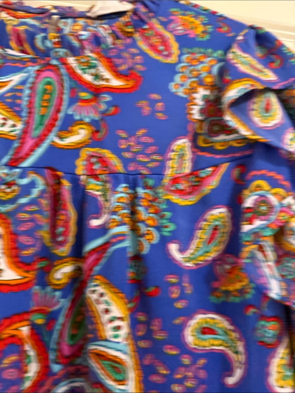 Wonder Women’s Bright Blue Paisley Ruffle Blouse - Picture 3 of 8